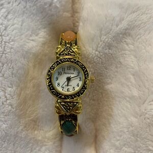 NEW PERSONA LADIES GOLD STONE CABOCHONS STONE MOTHER OF PEARL FACE WATCH